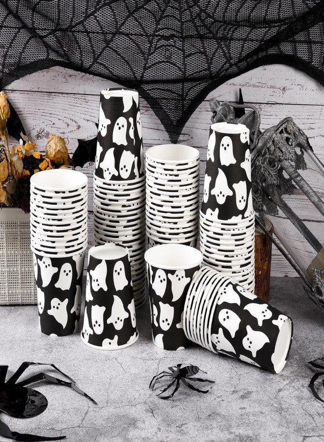 AimFun 100Pcs Halloween Ghost Paper Cups Ghost Spooky Party Cups Black White Boo 9oz Disposable Cold Hot Coffee Drinking Cups for Halloween Party Supplies Table Decor - Image 5